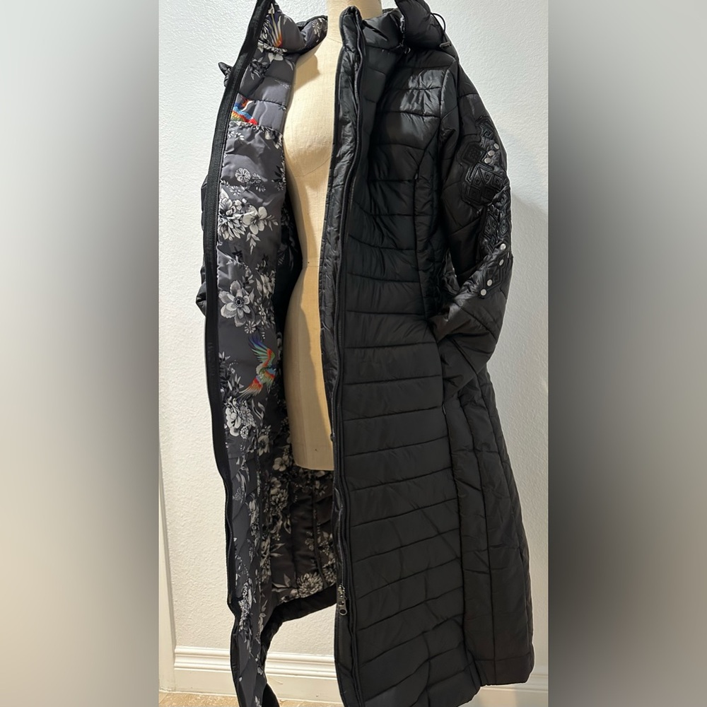 Johnny Was Black Sano Ski Zip Front Hooded Long Puffer Coat - Picture 7 of 10